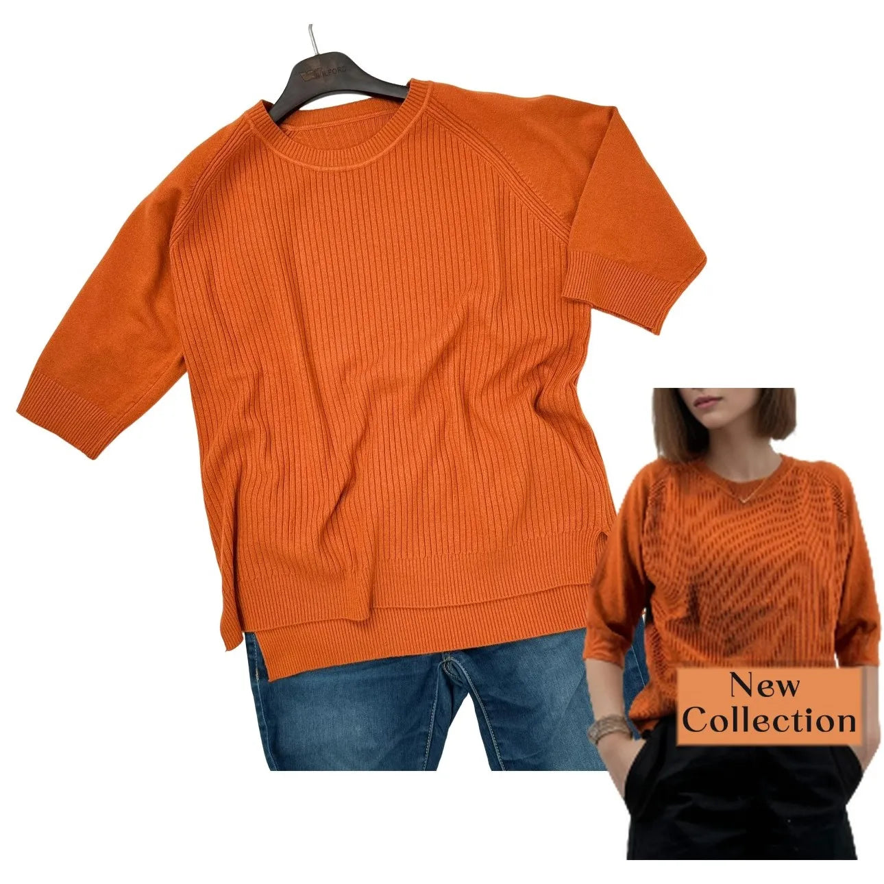 Hot Selling High Quality Ladies Crew Neck Sweater Casual Style Short Sleeve Knitted Pullover in Apricot