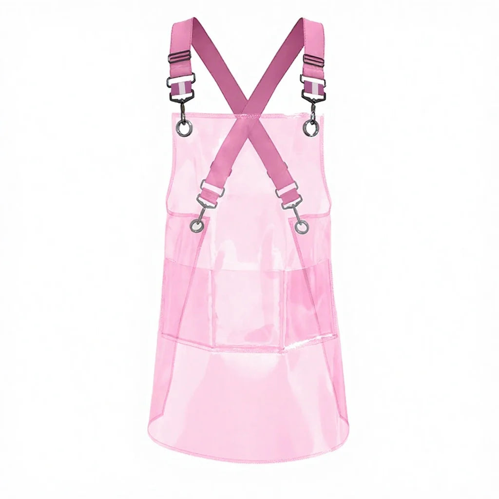 New Fashion Pink Clear Transparent PVC Sleeveless Bib Kitchen Apron Durable Waterproof Cleaning for Restaurant Hairdresser Cafe