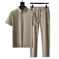 OEM Customized Logo Design men summer ice silk short-sleeved thin striped high-end business casual suit two-piece suit