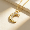 QIKU Wholesale  Fashion Sweet Moon Pendant Necklace Crystal Copper Zircon Gold Color Jewelry Neck Chain Women Accessories