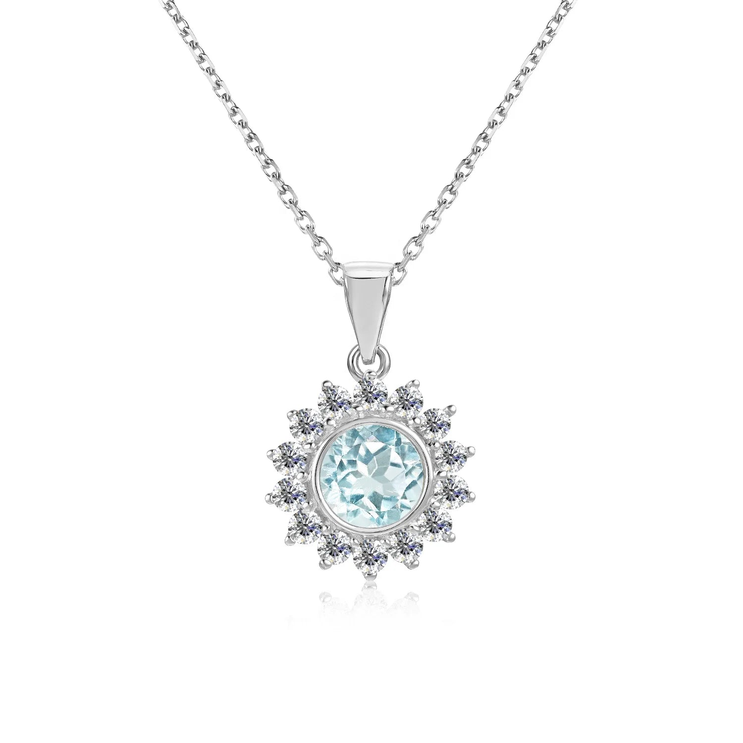 925 Sterling Silver Natural Gemstone Sky Blue Topaz December Birthstone Flower Pendant Necklace Jewelry Destiny Jewellery