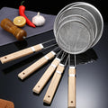 Factory Sale Kitchen Wire Mesh Powder Wood Handle Oil-frying Fried Food Stainless Steel Colander Filter