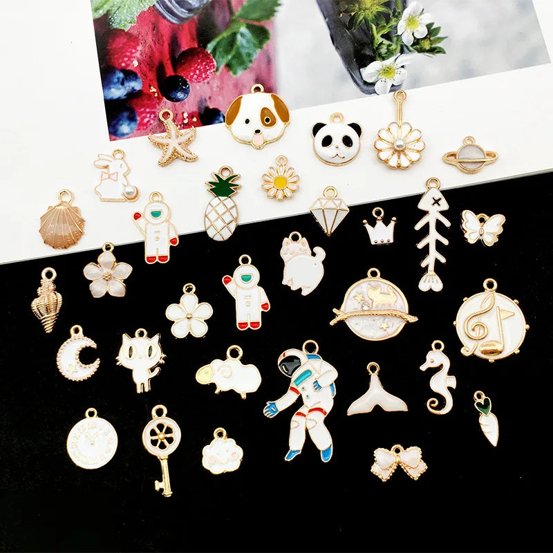 Assorted Enamel Charms 15-35mm Gold Tone Zinc Alloy Astronaut Animal Flower Mix for Bracelet Making MegaBDM