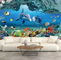 Underwater Wallpaper 3D Dolphin Large Photo Wallpaper Kids Room Ocean Fish Coral Reefs Turtle 3d Mural Wallpaper