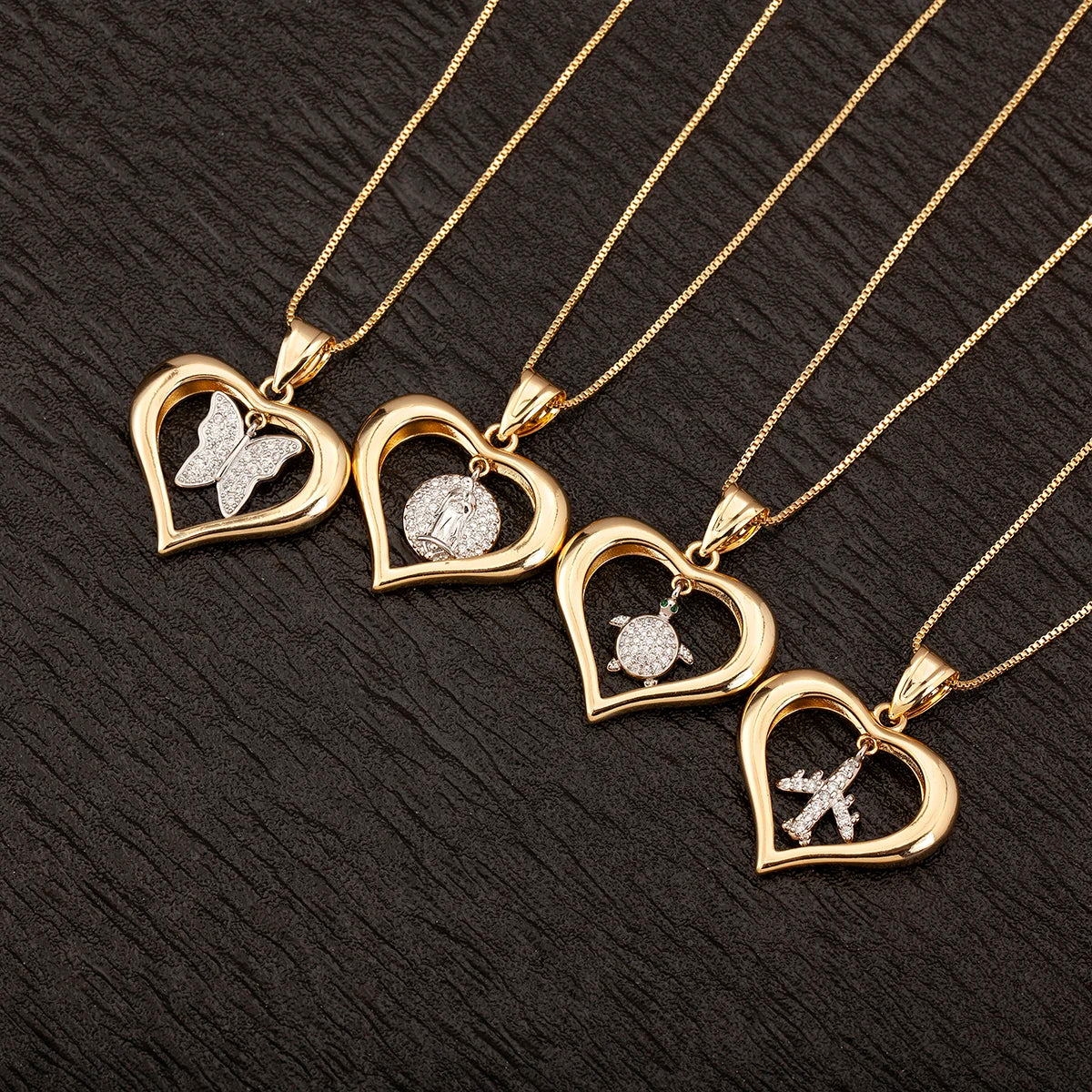 QIKU Gold Plated Daily Travel Pendant Necklace with Link Chain Features Butterfly/Star/Cross/Airplane/Palm/Virgin Mary Charms