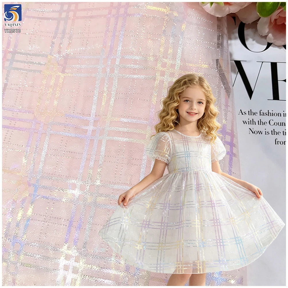 YX1573 Ready to Ship Holographic Printed Tulle Fabric for Dressmaking Garment and Wholesale Supply MegaBDM