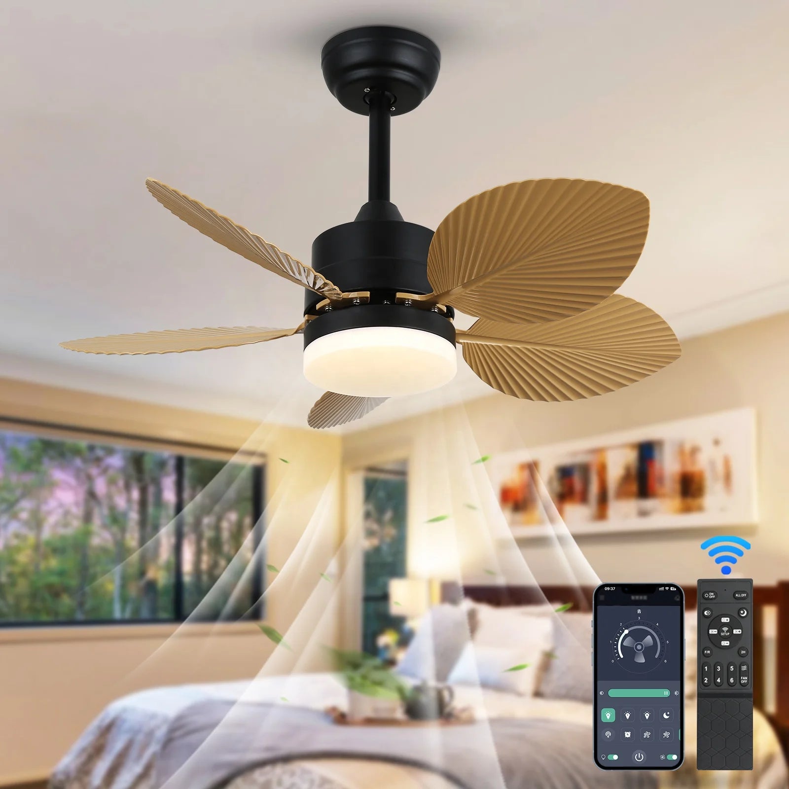 Acrylic 30 Inch  Ceiling Fans  Small Restaurant  Fan Remote Control Light  for Living Room