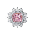 925 Silver Pink White Round Zircon Side Stones Radiant Cut Flower Shape Pink Diamond Ring