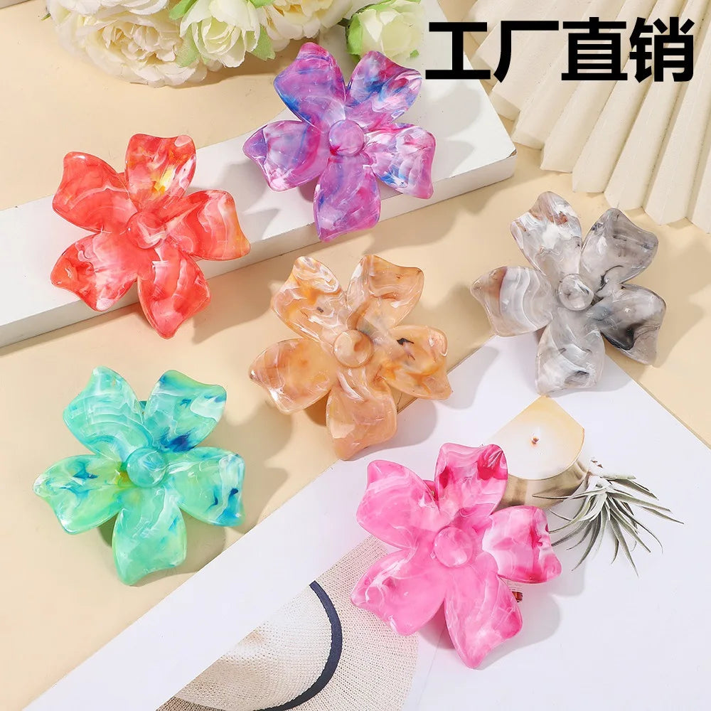 European and American Cross-border Fashion Smudged Marble Pattern Plumeria All-match Bauhinia Flower Hair Claw