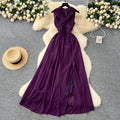 Summer Roman Halter Slit Tunic Bandage Casual Midi Dress For Women Sleeveless Empire Lace Dress