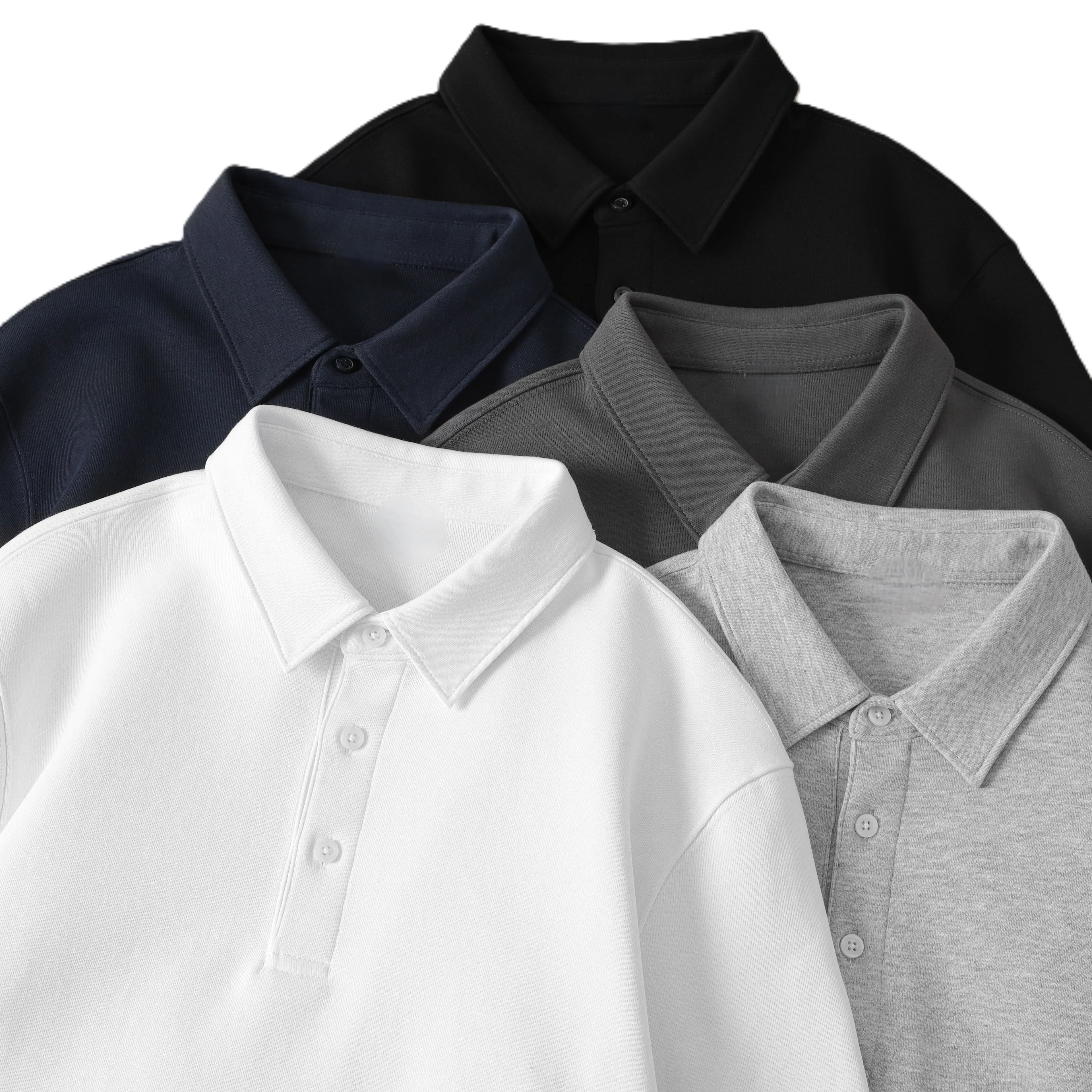 OEM Custom Factory Heavyweight Polo Shirt Men Women Lapel Long Sleeve Sweatshirt American Style Loose Casual Couple Polo Shirt