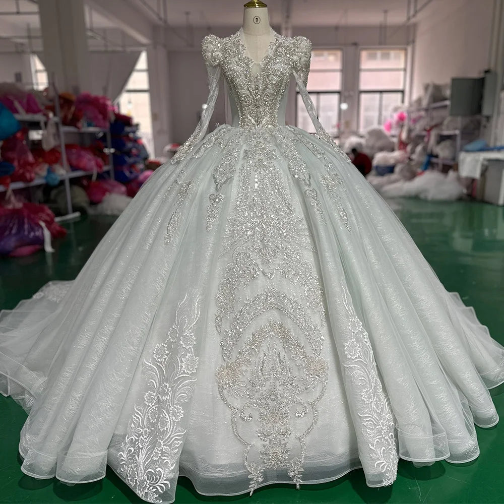Jancember XS027 Luxury Long Sleeve Ball Gown Empire Wedding Women's Dresses