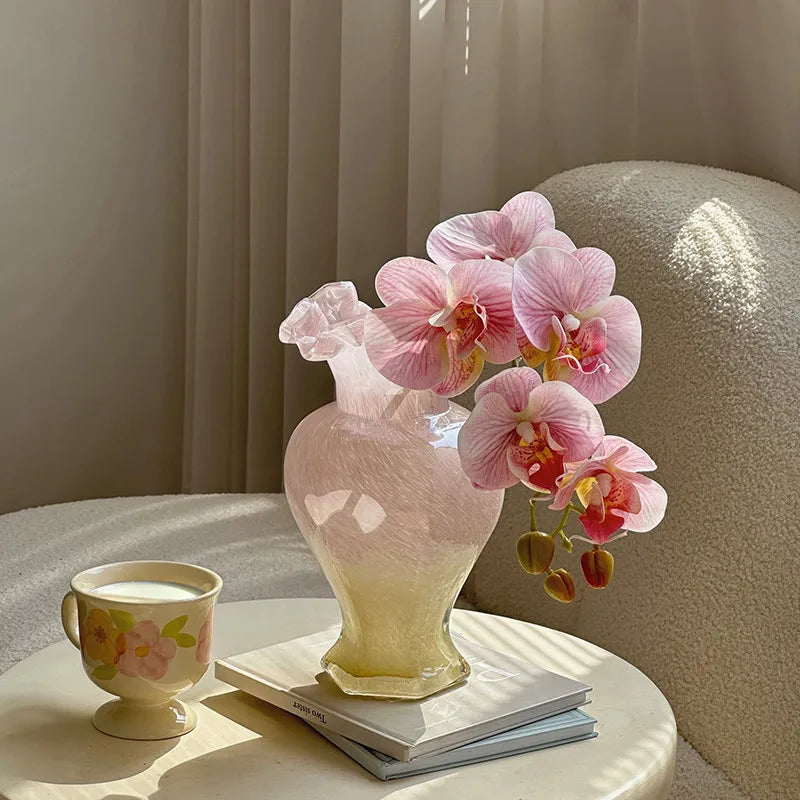 Handmade Fenton Glass Vase Elegant Decorative Flower Vase for Home Living Room Table Centerpiece Gift MegaBDM