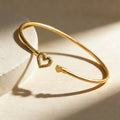 QIKU Romantic Colorful Crystal Heart Shape Bracelet Copper Zircon Gold Plated Open Bangle Jewelry Wedding Party Engagement Gift