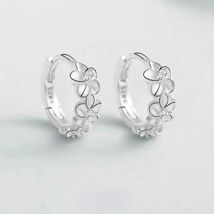 Delicate 925 Sterling Silver Camellia Flower Zircon Huggie Earrings for Women