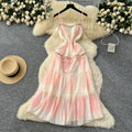 2025 Summer Beach Tunic Casual Midi Dress For Women Empire Tie Dye Embroidery Sequined Lace Dress