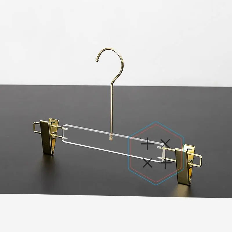 AS 32 cm Gold Clips Transparent Acrylic Hanger for Pants & Skirts Functional Closet Organizer Clothing Store Use
