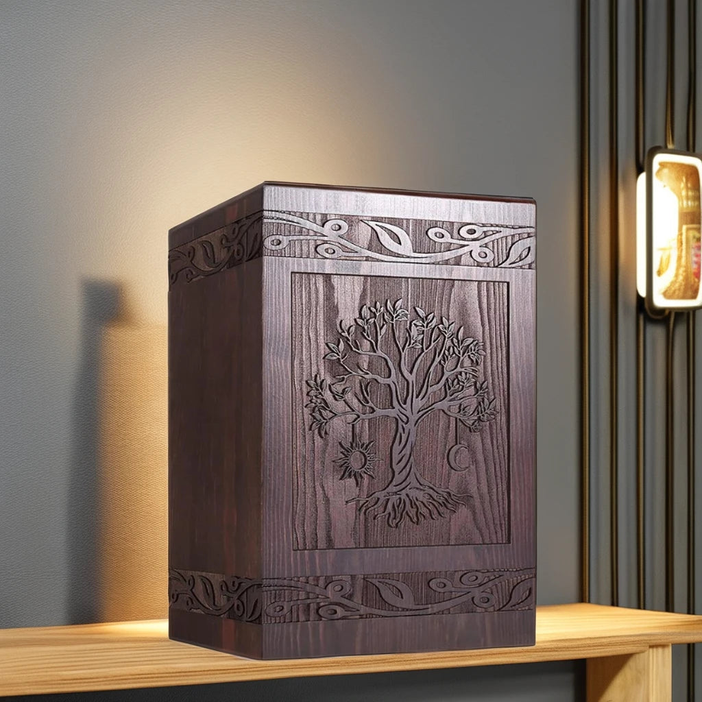 Wooden Tree of Life Pet Urn Cat and Dog Memorial Funeral Urn for Ashes Storage Box & Bin