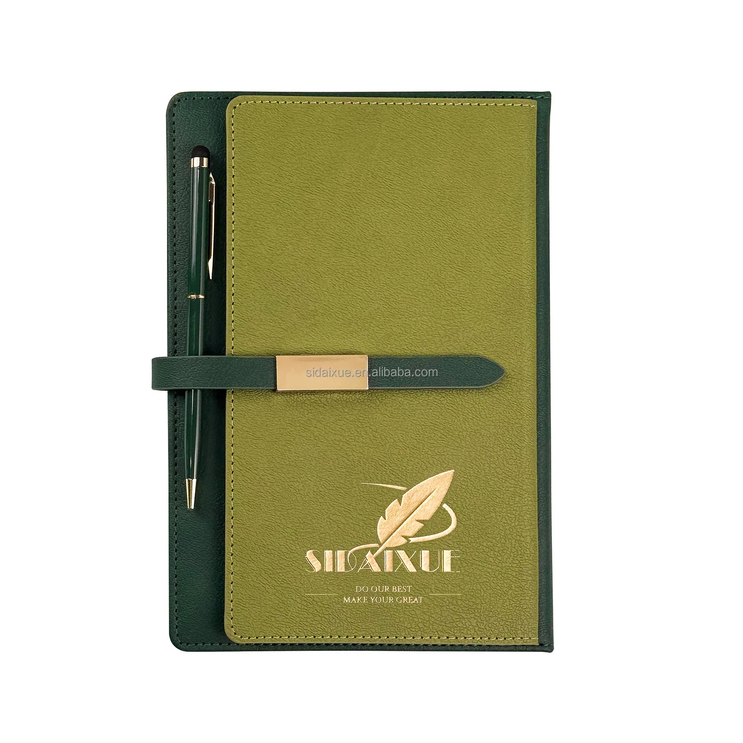 Custom Gold Foil Logo Splicing PU Leather A5 Notebook With Metal Buckle & Pen Holder Inner Card Slot Business Journal