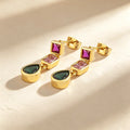 QIKU Wholesale Bohemian Square Droplet Shape Copper Zircon Green Pink Rose Red Women Drop Earrings Exquisite Jewelry