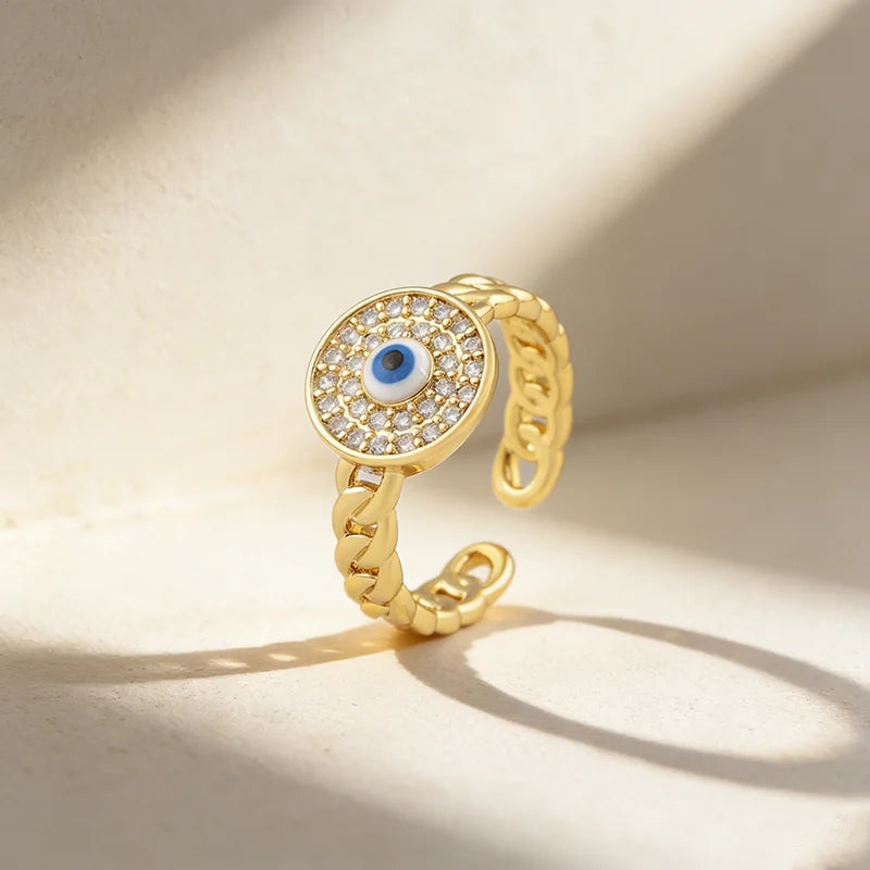 QIKU Trendy Geometric Opening Adjustable Copper Rings 18K Gold Plated Finger Jewelry Accessories Factory Wholesale Dropshipping