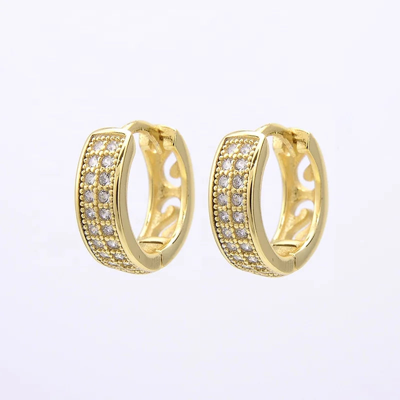 Fine Jewelry 2 Row Zircon Hoop Earrings 925 Sterling Silver S Hollow Out Design 14K Gold Plated Small Hug Earrings Women