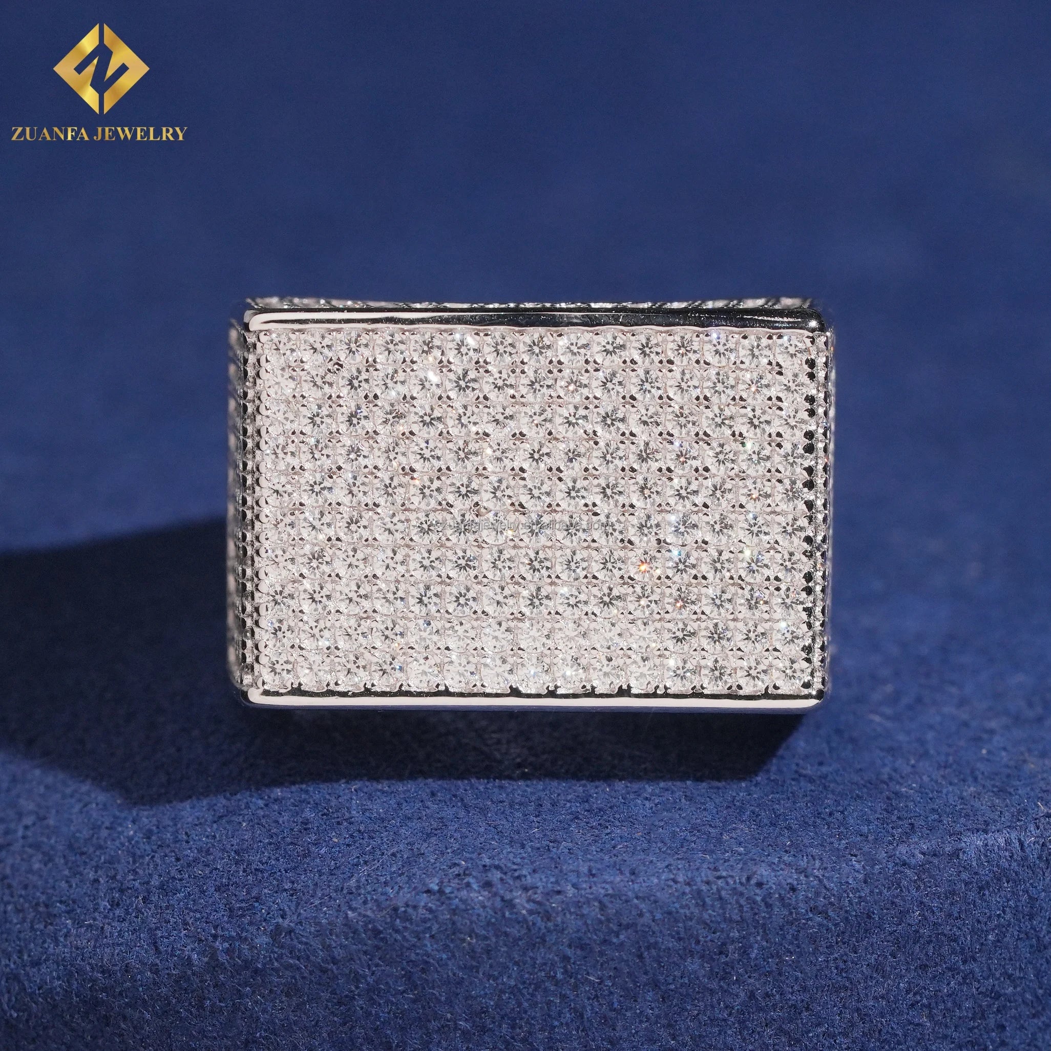 New Design Claw Setting Fashion Style Rapper 925 Solid Silver Hip Hop Luxury Iced Out Jewelry Square Shape FL Moissanite Ring