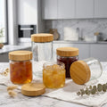 Glass Jars Acacia Wood Airtight Lids Wide Mouth Meal Prep Home Kitchen Storage Spice Yogurt Oats Parfait MegaBDM
