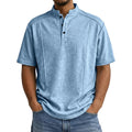 RNSHANGER Loose Fit Men's Short Sleeve T Shirt Casual Pure Color Henry Collar T-Shirt Comfortable Breathable Button T Shirts MegaBDM