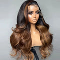 Pre-Cut 22 Inch for Ombre Wig 13*4 HD Closure 210% Density Body Wave Long Virgin Human Hair Dark Root Blonde Root Mix Hair Large MegaBDM