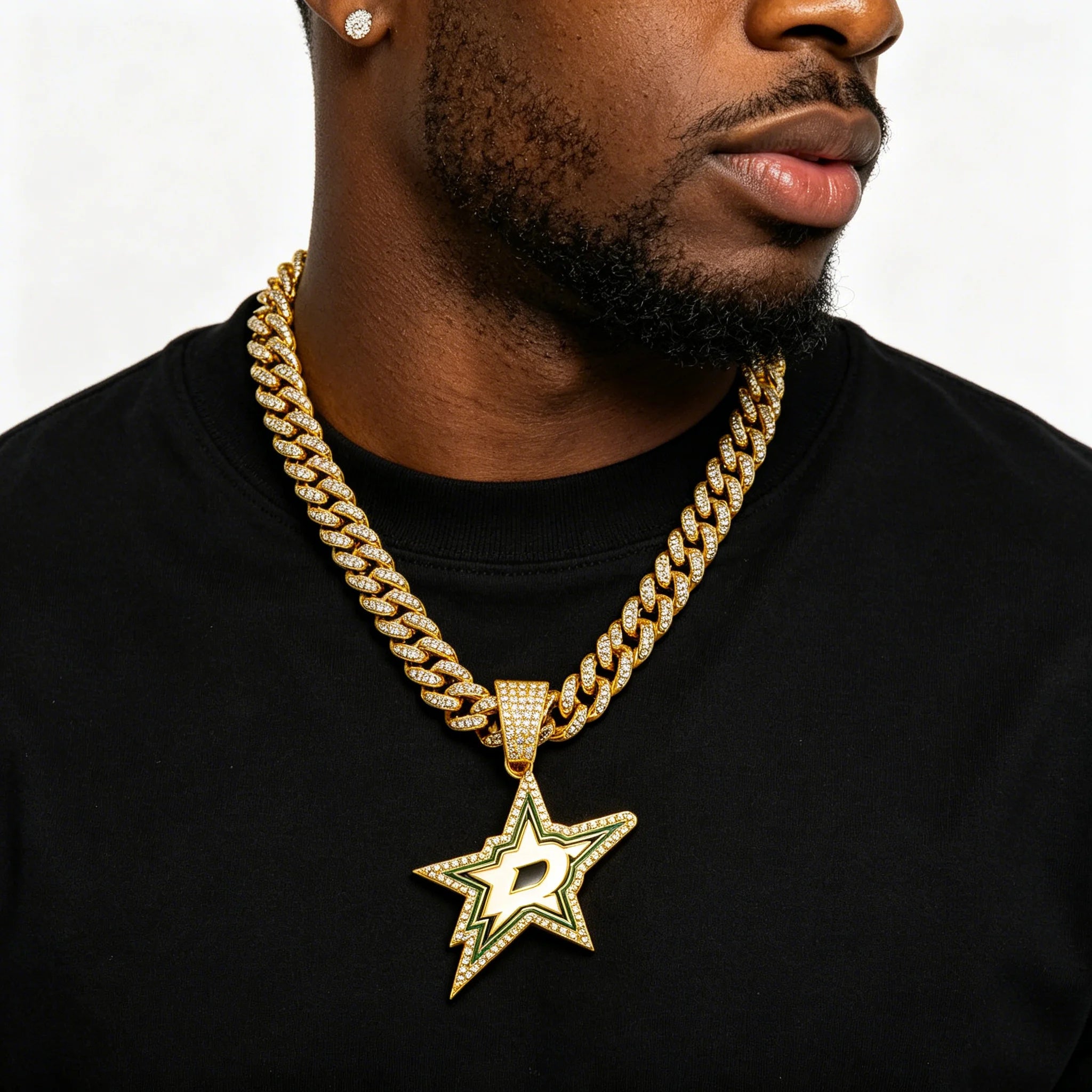 Iced Out America National Hockey League Charm Jewelry Hip Hop Alloy Gold Plated Crystal Dallas Stars Teams Fans Pendant Necklace