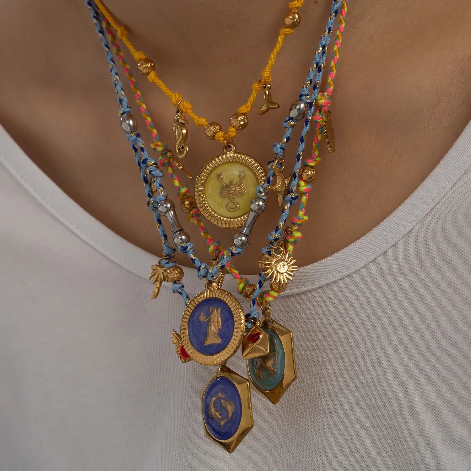 Original Design Oil Drop Twelve Constellations Handmade Necklace Colorful Handmade Cotton Rope Personality Fashion Necklace