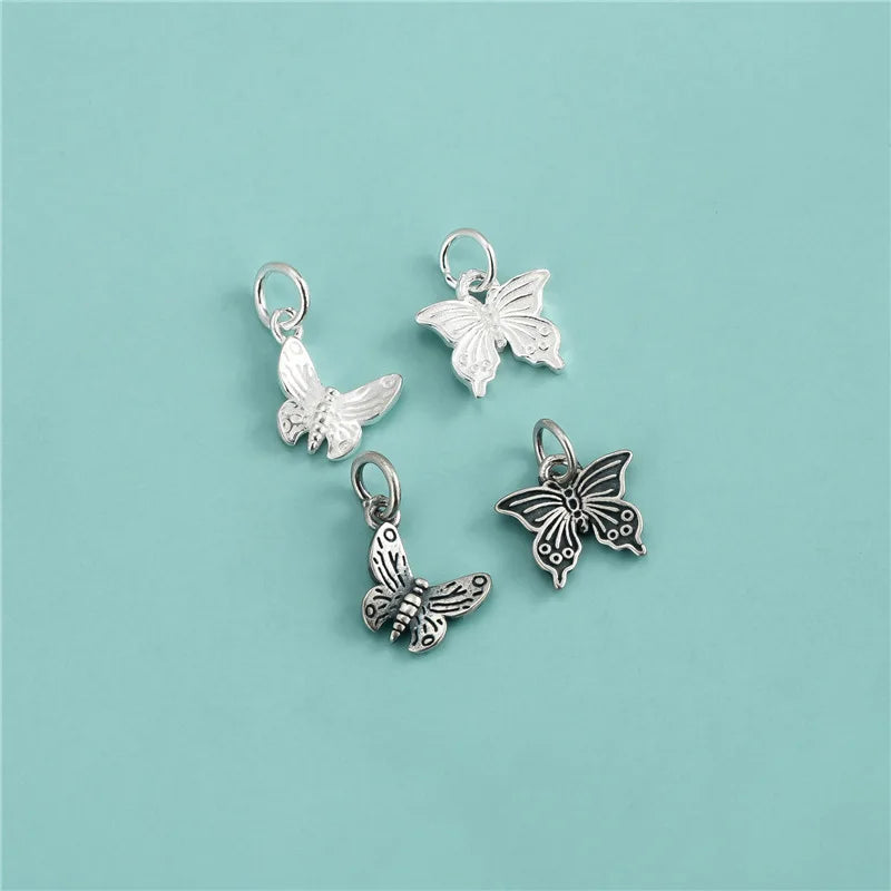 10mm Antique Silver Butterfly Pendant S925 Sterling Silver Animal Butterfly Charms for Jewelry Making Finding