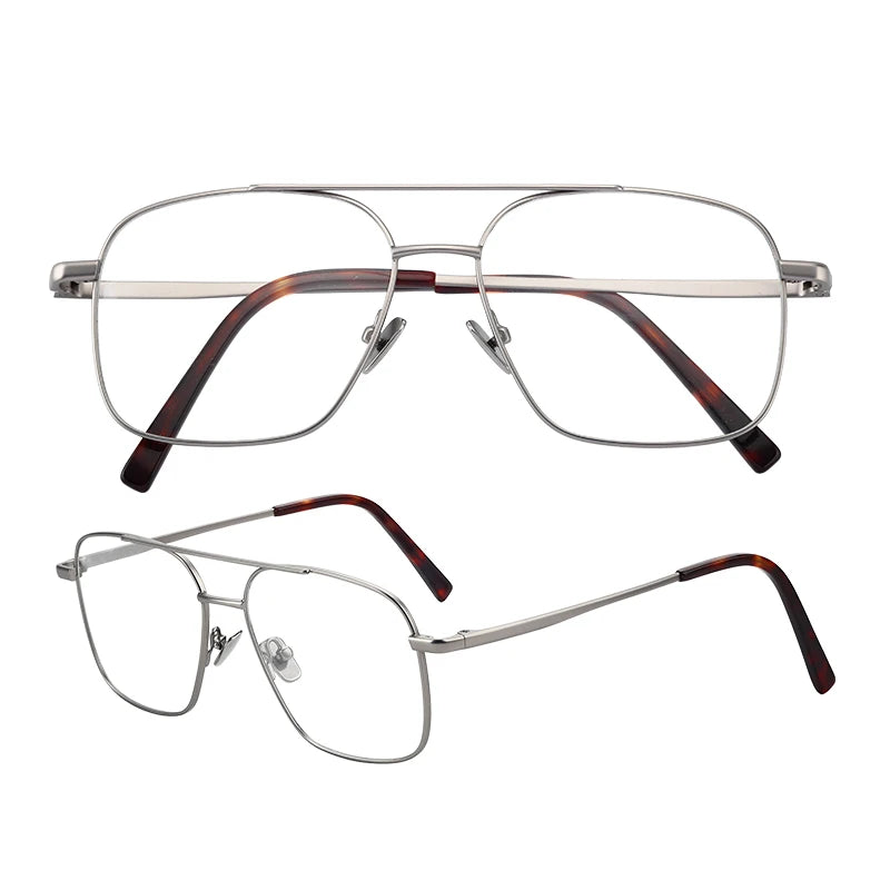 Vintage Square Oversized Anti-blue Light Metal Eyeglasses Frames Eyewear Women Men Optical Fashion Double Bridge Glasses