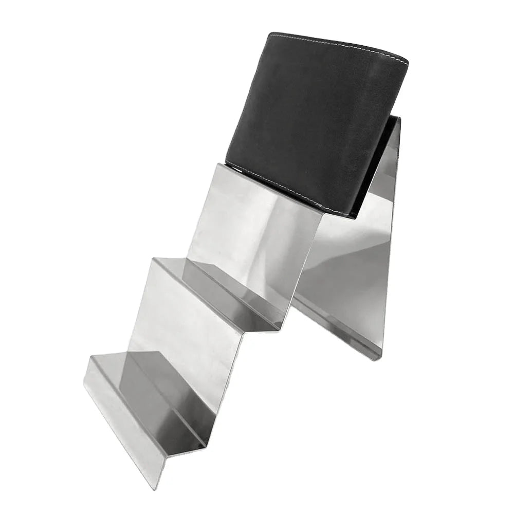 Stainless Steel Wallet Display Stand for Retail Shops-Antique Commercial Sectional Display Furniture 2 Shelves Vertical