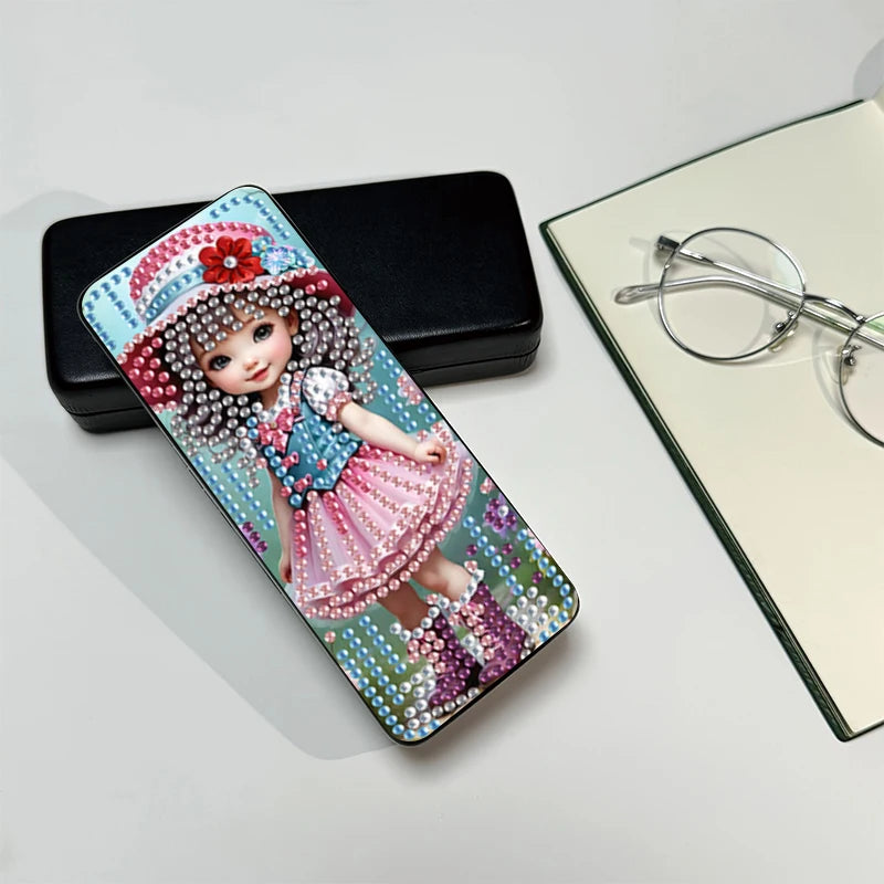 Printed Cartoon Diamond Painting Sunglasses Storage Box Handmade DIY Eco-Friendly 5D Square Pu Leather Pink Skirt Girl