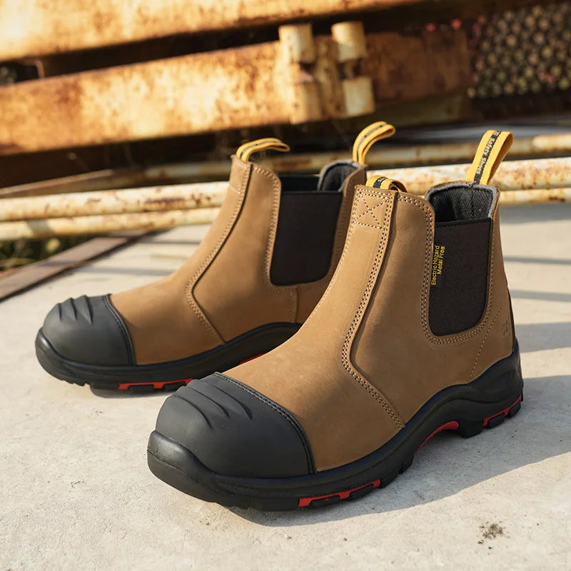 Men's Unisex 6-Inch Steel Toe Work Boot Full Grain Leather Safety Shoes Anti-Slip TPU Composite for Summer Winter Spring Autumn