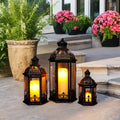Set Of 3 Classic Black Brushed Gold Outdoor Lantern Event Garden Hanging Candle Lantern With Moroccan Style