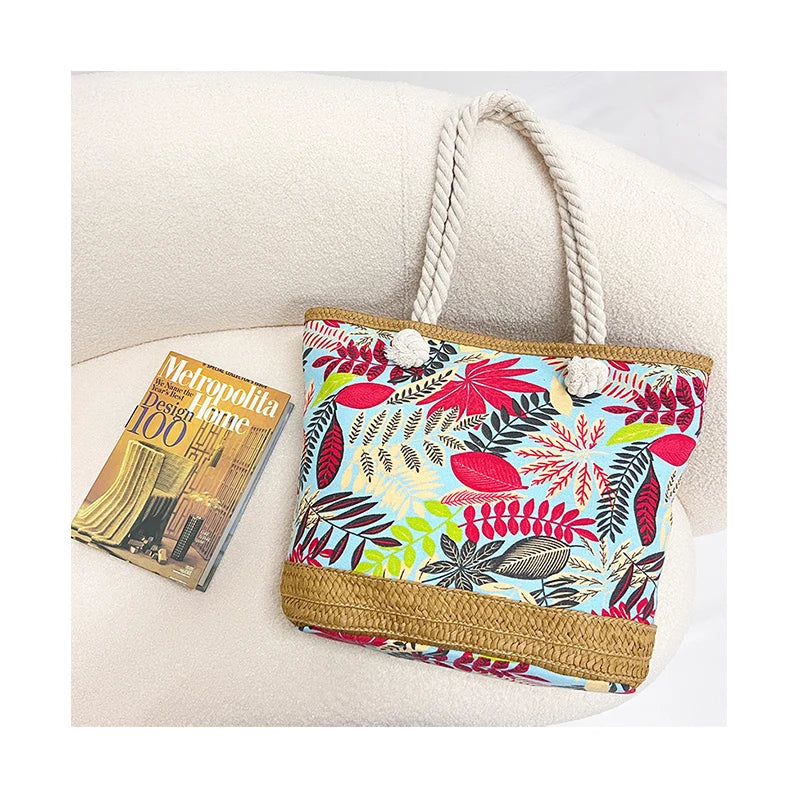Buti Custom Printed Woven Lace Canvas Tote Bag Zipper Closure Portable Ladies Winter All Seasons Beach Shopping Polyester Lining