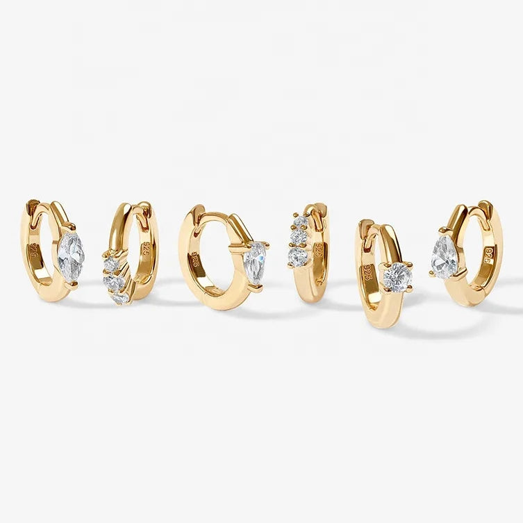 Popular Design 925 Sterling Silver 14K/18K Gold Plated Trendy Fine Jewelry Multi Shape Cut Brilliant CZ Diamond Huggie Earring