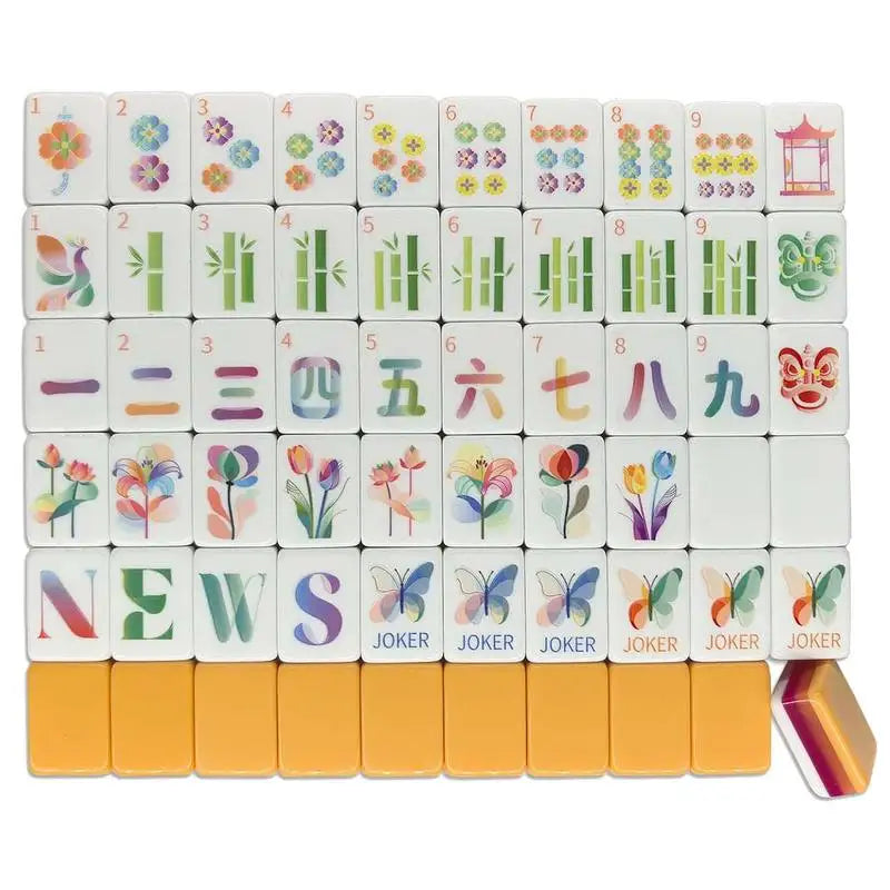 4-Layer Colorful Acrylic Mahjong Tiles Floral Butterfly Pattern American Mahjong Set with Joker Tiles Family Party Game MegaBDM