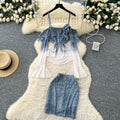 Women's Y2K Sets Flare Sleeve Top And High Waist Slit Hip Skirts Set Clothing Wholesale