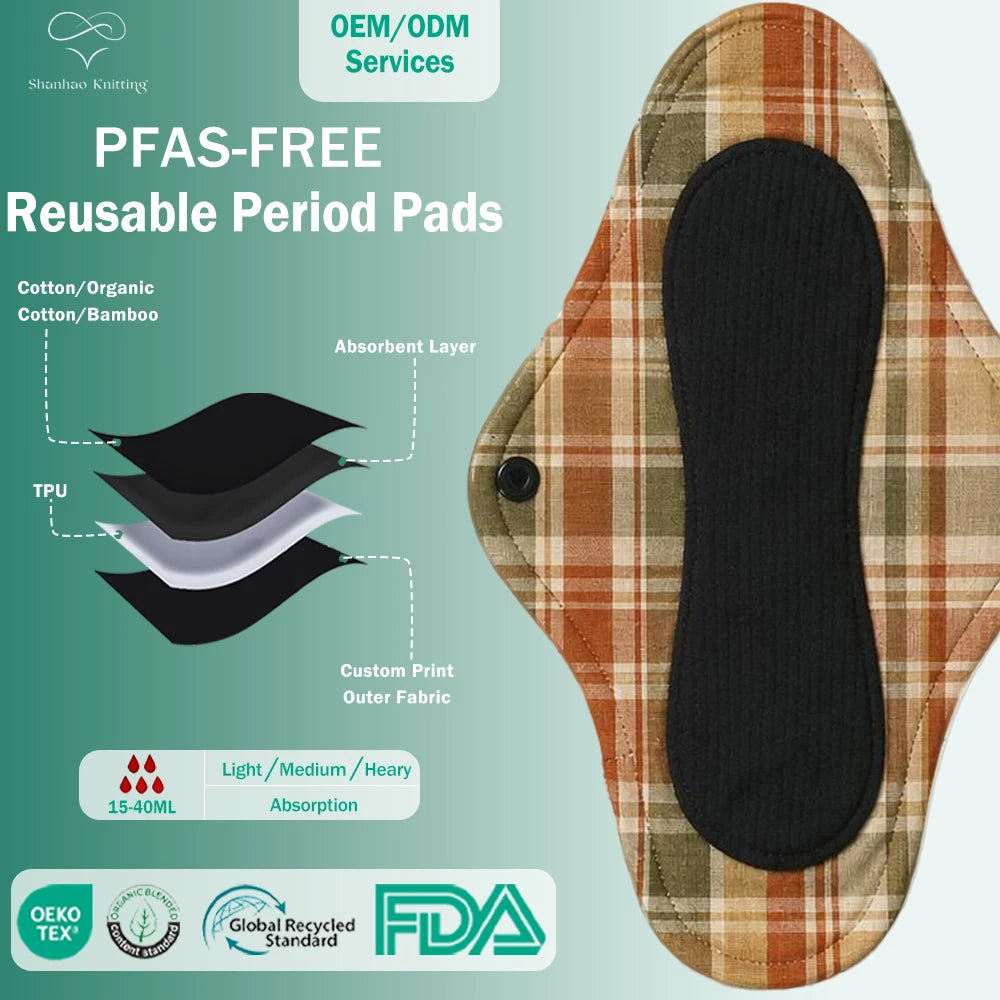 Shanhao RTS Reusable Period Pads Eco-friendly Wholesale Reusable Mesntrual Pads Organic Cotton Washable Sanitary Napkin Pads MegaBDM