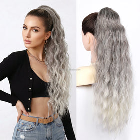 Wholesale 26inch Fluffy Ombre Blonde Water Wave Claw Clip Synthetic High Temperature Fiber Hair Ponytails Extension for Party
