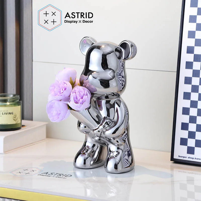 Modern Small Ceramic Bear Vase for Home Decor and Flower Arranging 12x12x22cm