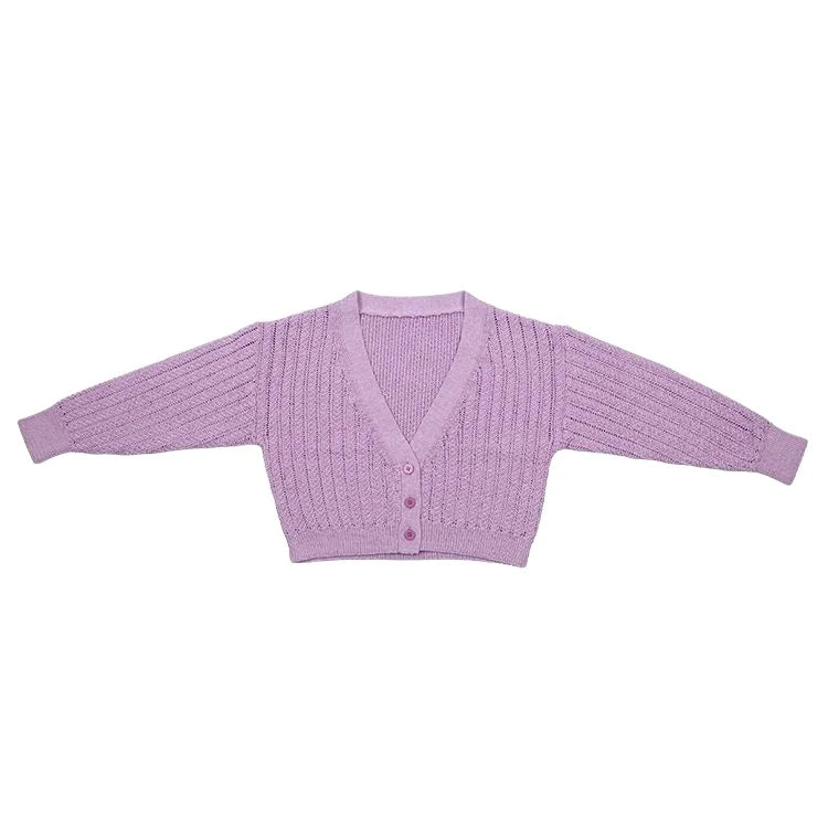 Women's Casual Knitwear Cropped Cardigan Sweater with Long Sleeves and Vee Neck Custom OEM Fashion Design Button up Style
