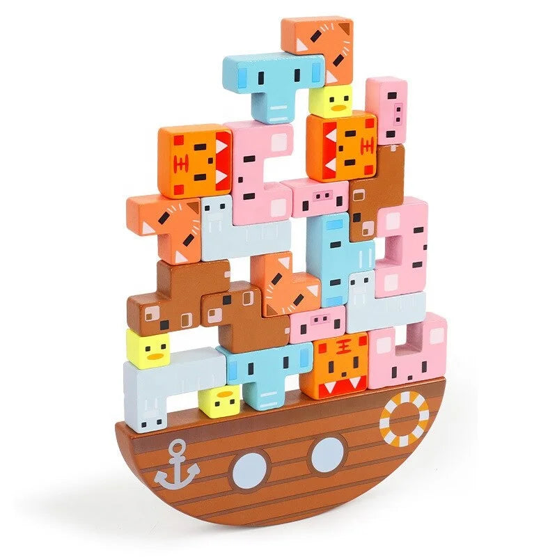 2023 Children's Wooden Montessori Toys Animal Balance Stacks Games Early Education Benefit Intelligence Building Blocks