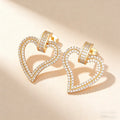 QIKU New Trendy Sparkling Rhinestone Heart Shape Stud Earrings Gold Color Copper Zircon Fashion Wedding Jewelry Accessories Gift