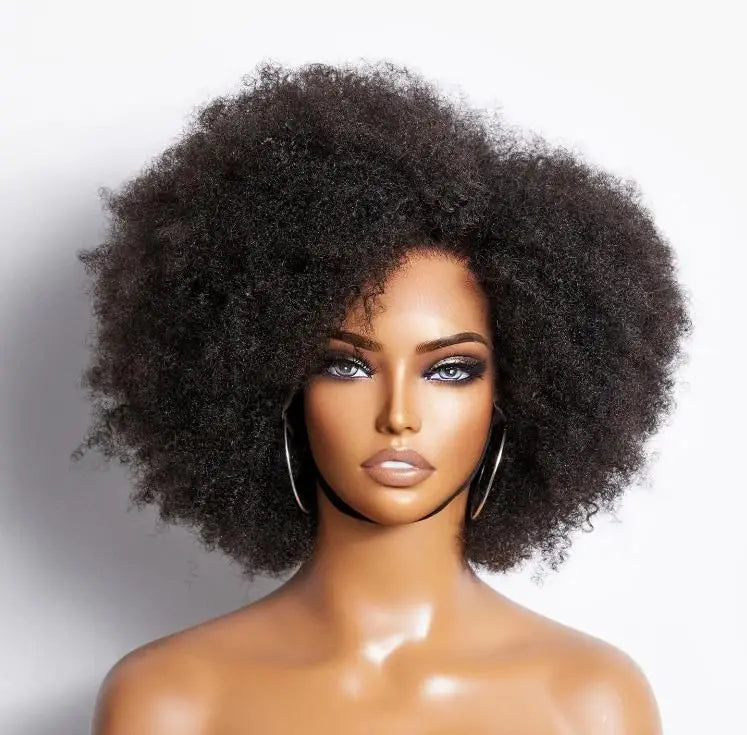Wholesale Short Kinky Curly Afro Puff Wig for Women Natural Wave High Temperature Human Hair Wigs Black Color MegaBDM