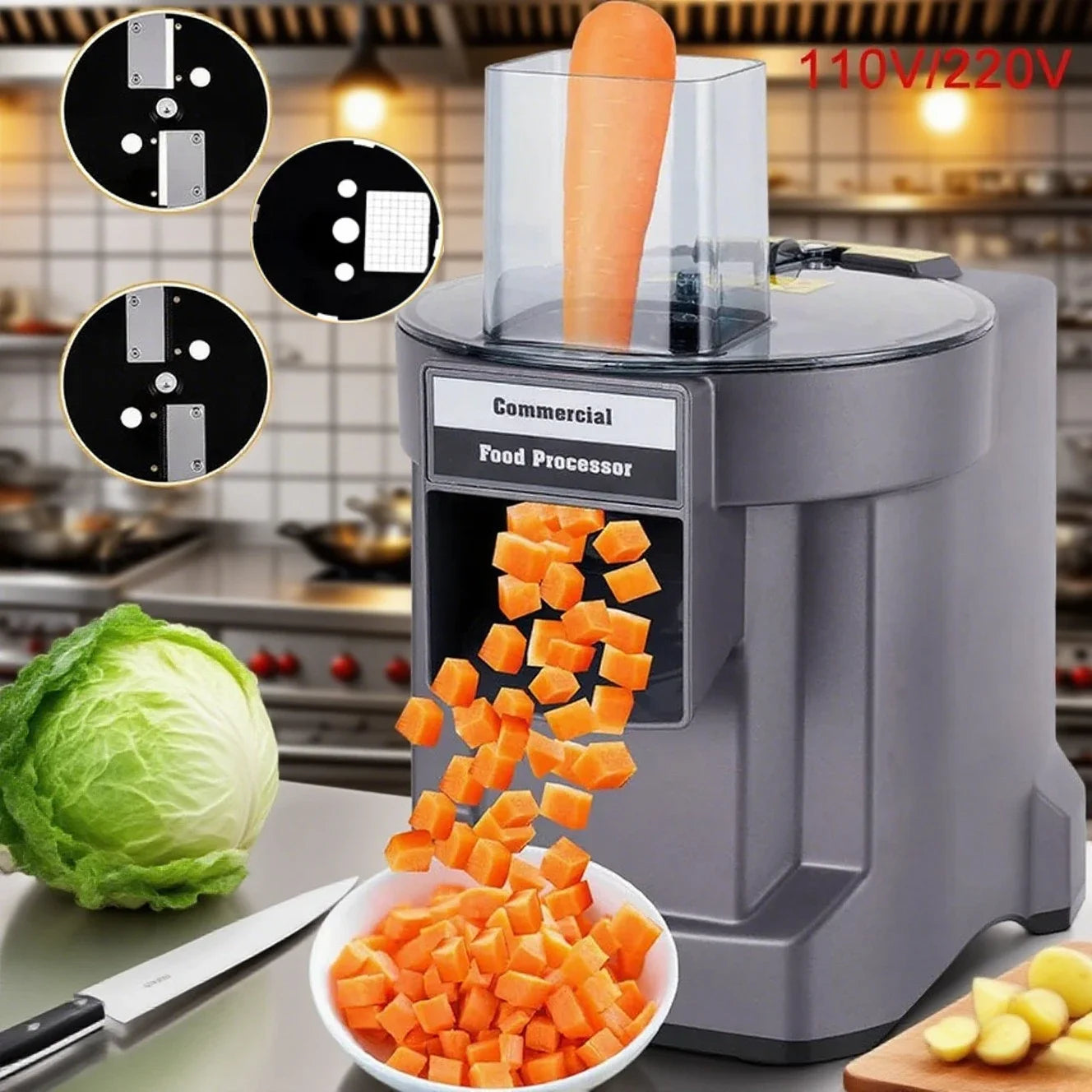 110V/220V Commercial Vegetable Chopper 3 in1 Multifunctional Electric Cutting Machine Carrot Potato Slice Shred Diced Processor